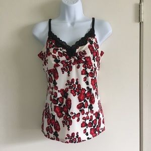 White House Black Market Rose Print Camisole Sz M